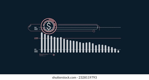 Abstract infographics of falling dollar exchange rate.