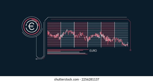 Abstract infographics of falling euro exchange rate.