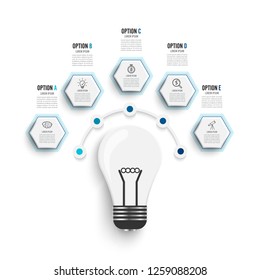 Abstract infographics five options template. concepts for big idea, marketing, brainstorming, business, analysis,company strategy, project management. Concept for web banner.