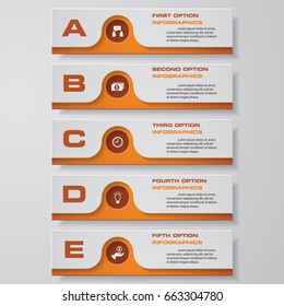 Abstract Infographics flat banner design elements. 5 step layout template. EPS10.