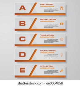 Abstract Infographics flat banner design elements. 5 step layout template. EPS10.