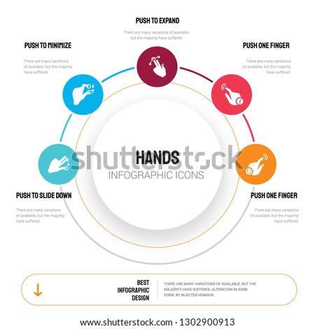 Abstract infographics of hands template. Push to slide down, minimize gesture, expand icons can be used for workflow layout, diagram, business step options, banner, web design.