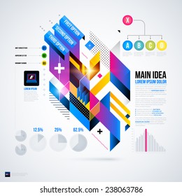 Abstract infographics layout with glossy geometric elements. Useful for presentations, web design or other media. EPS10 vector template.