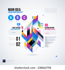 Abstract infographics layout with glossy geometric elements. Useful for presentations, web design or other media. EPS10 vector template.