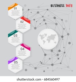 Abstract infographics number 5 options template. Vector illustration. Can be used for workflow layout, diagram, business step options, banner, web design. Business data visualization. Process chart.