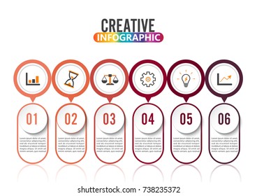 Abstract infographics number 6 options template. Vector illustration. Can be used for workflow layout, diagram, business step options, banner, web design. Stroke icons.