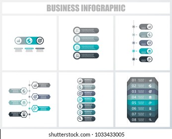 Abstract infographics number options template 1, 2, 3, 4, 5, 5. Vector illustration. Can be used for workflow layout, diagram, strategy business step options, banner and web design set