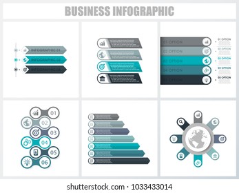 Abstract infographics number options template 1, 2, 3, 4, 5, 5. Vector illustration. Can be used for workflow layout, diagram, strategy business step options, banner and web design set