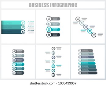 Abstract infographics number options template 1, 2, 3, 4, 5, 5. Vector illustration. Can be used for workflow layout, diagram, strategy business step options, banner and web design set