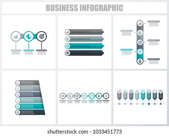 Abstract infographics number options template 3, 4, 5, 6, 7, 8. Vector illustration. Can be used for workflow layout, diagram, strategy business step options, banner and web design set.