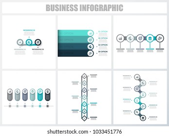 Abstract infographics number options template 3, 4, 5, 6, 7, 8. Vector illustration. Can be used for workflow layout, diagram, strategy business step options, banner and web design set.