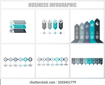 Abstract infographics number options template 3, 4, 5, 6, 7, 8. Vector illustration. Can be used for workflow layout, diagram, strategy business step options, banner and web design set.