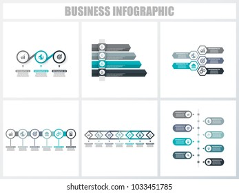 Abstract infographics number options template 3, 4, 5, 6, 7, 8. Vector illustration. Can be used for workflow layout, diagram, strategy business step options, banner and web design set.