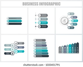 Abstract infographics number options template 3, 4, 5, 6, 7, 8. Vector illustration. Can be used for workflow layout, diagram, strategy business step options, banner and web design set.