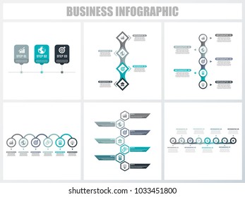 Abstract infographics number options template 3, 4, 5, 6, 7, 8. Vector illustration. Can be used for workflow layout, diagram, strategy business step options, banner and web design set.