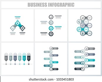 Abstract infographics number options template 3, 4, 5, 6, 7, 8. Vector illustration. Can be used for workflow layout, diagram, strategy business step options, banner and web design set.