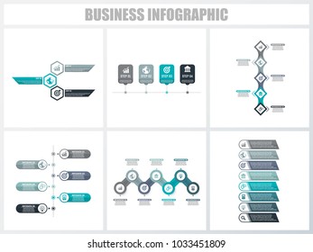 Abstract infographics number options template 3, 4, 5, 6, 7, 8. Vector illustration. Can be used for workflow layout, diagram, strategy business step options, banner and web design set.