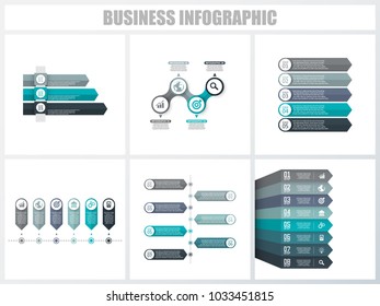 Abstract infographics number options template 3, 4, 5, 6, 7, 8. Vector illustration. Can be used for workflow layout, diagram, strategy business step options, banner and web design set.