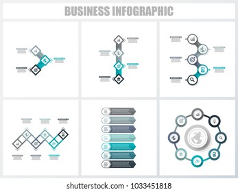 Abstract infographics number options template 3, 4, 5, 6, 7, 8. Vector illustration. Can be used for workflow layout, diagram, strategy business step options, banner and web design set.