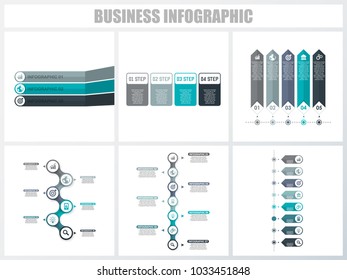 Abstract infographics number options template 3, 4, 5, 6, 7, 8. Vector illustration. Can be used for workflow layout, diagram, strategy business step options, banner and web design set.