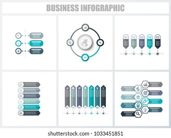 Abstract infographics number options template 3, 4, 5, 6, 7, 8. Vector illustration. Can be used for workflow layout, diagram, strategy business step options, banner and web design set.