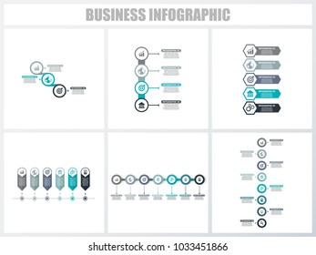 Abstract infographics number options template 3, 4, 5, 6, 7, 8. Vector illustration. Can be used for workflow layout, diagram, strategy business step options, banner and web design set.