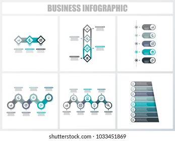 Abstract infographics number options template 3, 4, 5, 6, 7, 8. Vector illustration. Can be used for workflow layout, diagram, strategy business step options, banner and web design set.