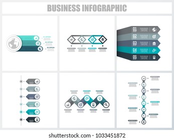 Abstract infographics number options template 3, 4, 5, 6, 7, 8. Vector illustration. Can be used for workflow layout, diagram, strategy business step options, banner and web design set.