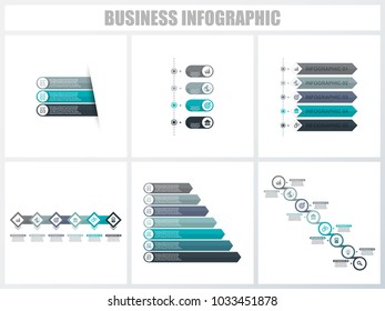 Abstract infographics number options template 3, 4, 5, 6, 7, 8. Vector illustration. Can be used for workflow layout, diagram, strategy business step options, banner and web design set.