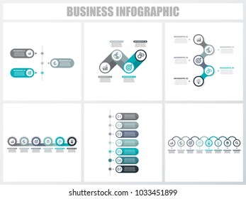 Abstract infographics number options template 3, 4, 5, 6, 7, 8. Vector illustration. Can be used for workflow layout, diagram, strategy business step options, banner and web design set.