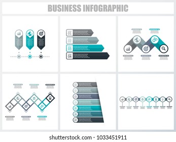 Abstract infographics number options template 3, 4, 5, 6, 7, 8. Vector illustration. Can be used for workflow layout, diagram, strategy business step options, banner and web design set.