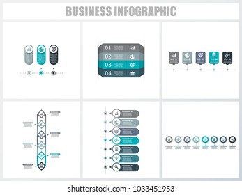 Abstract infographics number options template 3, 4, 5, 6, 7, 8. Vector illustration. Can be used for workflow layout, diagram, strategy business step options, banner and web design set.