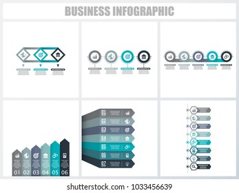 Abstract infographics number options template 3, 4, 5, 6, 7, 8. Vector illustration. Can be used for workflow layout, diagram, strategy business step options, banner and web design set.