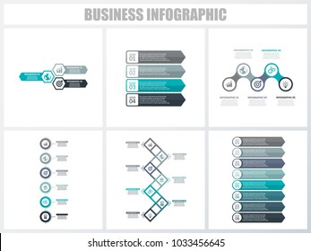 Abstract infographics number options template 3, 4, 5, 6, 7, 8. Vector illustration. Can be used for workflow layout, diagram, strategy business step options, banner and web design set.