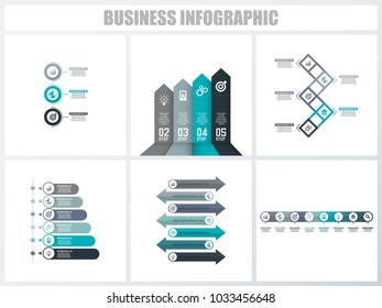 Abstract infographics number options template 3, 4, 5, 6, 7, 8. Vector illustration. Can be used for workflow layout, diagram, strategy business step options, banner and web design set.