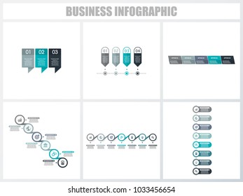 Abstract infographics number options template 3, 4, 5, 6, 7, 8. Vector illustration. Can be used for workflow layout, diagram, strategy business step options, banner and web design set.