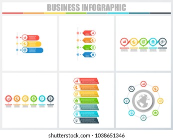 Abstract infographics number options template 3, 4, 5, 6, 7, 8. Vector illustration. Can be used for workflow layout, diagram, strategy business step options, banner and web design set.