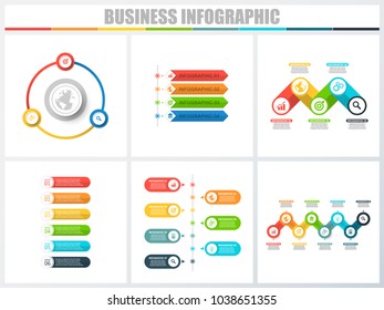 Abstract infographics number options template 3, 4, 5, 6, 7, 8. Vector illustration. Can be used for workflow layout, diagram, strategy business step options, banner and web design set.