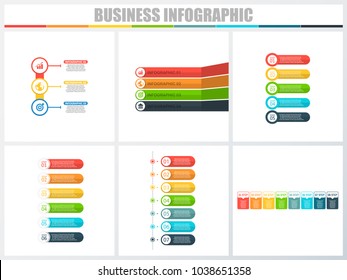 Abstract infographics number options template 3, 4, 5, 6, 7, 8. Vector illustration. Can be used for workflow layout, diagram, strategy business step options, banner and web design set.