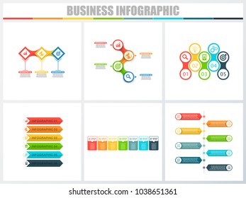 Abstract infographics number options template 3, 4, 5, 6, 7, 8. Vector illustration. Can be used for workflow layout, diagram, strategy business step options, banner and web design set.