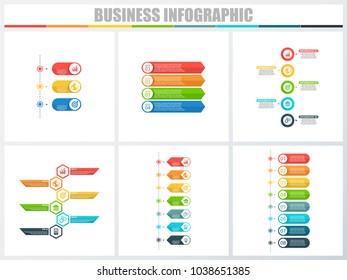 Abstract infographics number options template 3, 4, 5, 6, 7, 8. Vector illustration. Can be used for workflow layout, diagram, strategy business step options, banner and web design set.