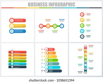 Abstract infographics number options template 3, 4, 5, 6, 7, 8. Vector illustration. Can be used for workflow layout, diagram, strategy business step options, banner and web design set.