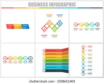Abstract infographics number options template 3, 4, 5, 6, 7, 8. Vector illustration. Can be used for workflow layout, diagram, strategy business step options, banner and web design set.