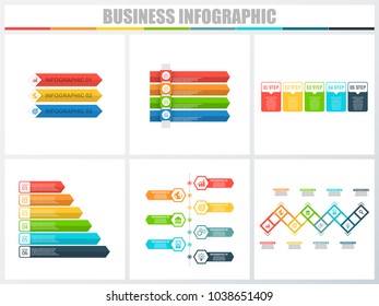Abstract infographics number options template 3, 4, 5, 6, 7, 8. Vector illustration. Can be used for workflow layout, diagram, strategy business step options, banner and web design set.