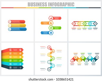 Abstract infographics number options template 3, 4, 5, 6, 7, 8. Vector illustration. Can be used for workflow layout, diagram, strategy business step options, banner and web design set.