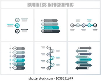 Abstract infographics number options template 3, 4, 5, 6, 7, 8. Vector illustration. Can be used for workflow layout, diagram, strategy business step options, banner and web design set.