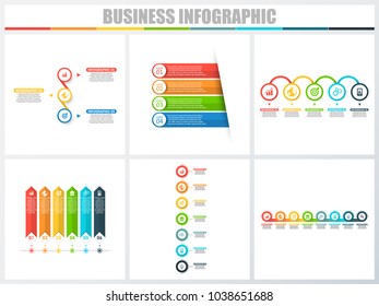 Abstract infographics number options template 3, 4, 5, 6, 7, 8. Vector illustration. Can be used for workflow layout, diagram, strategy business step options, banner and web design set.
