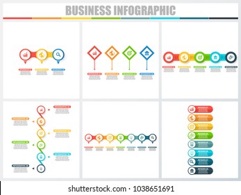 Abstract infographics number options template 3, 4, 5, 6, 7, 8. Vector illustration. Can be used for workflow layout, diagram, strategy business step options, banner and web design set.