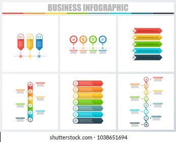 Abstract infographics number options template 3, 4, 5, 6, 7, 8. Vector illustration. Can be used for workflow layout, diagram, strategy business step options, banner and web design set.