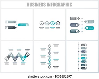 Abstract infographics number options template 3, 4, 5, 6, 7, 8. Vector illustration. Can be used for workflow layout, diagram, strategy business step options, banner and web design set.